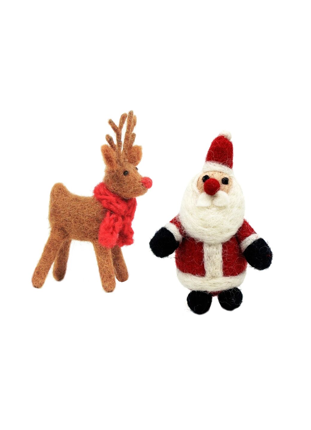 Set Of 2 Father Christmas & Reindeer Felt Decorations