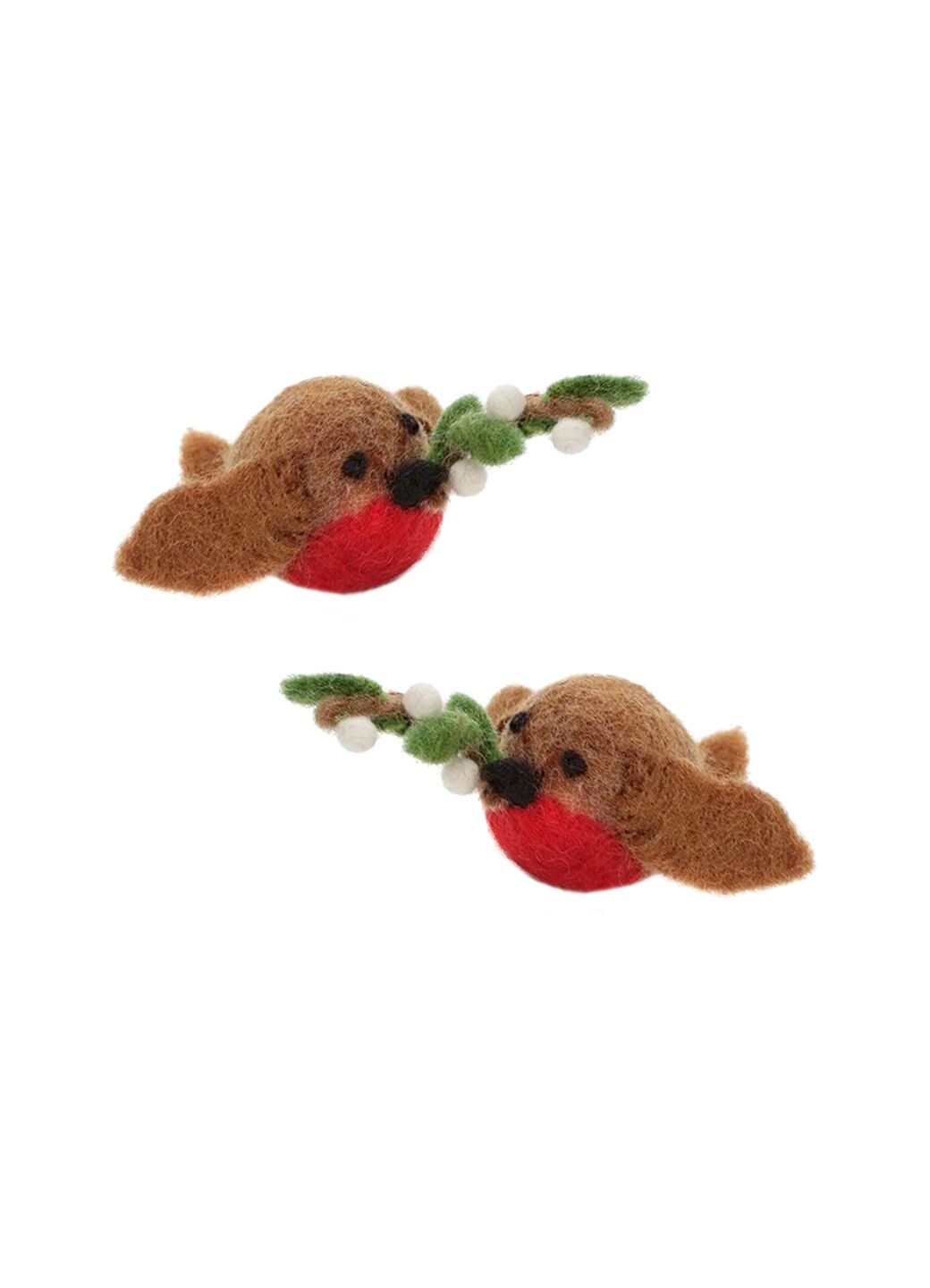 Set Of 2 Christmas Robins Felt Decorations