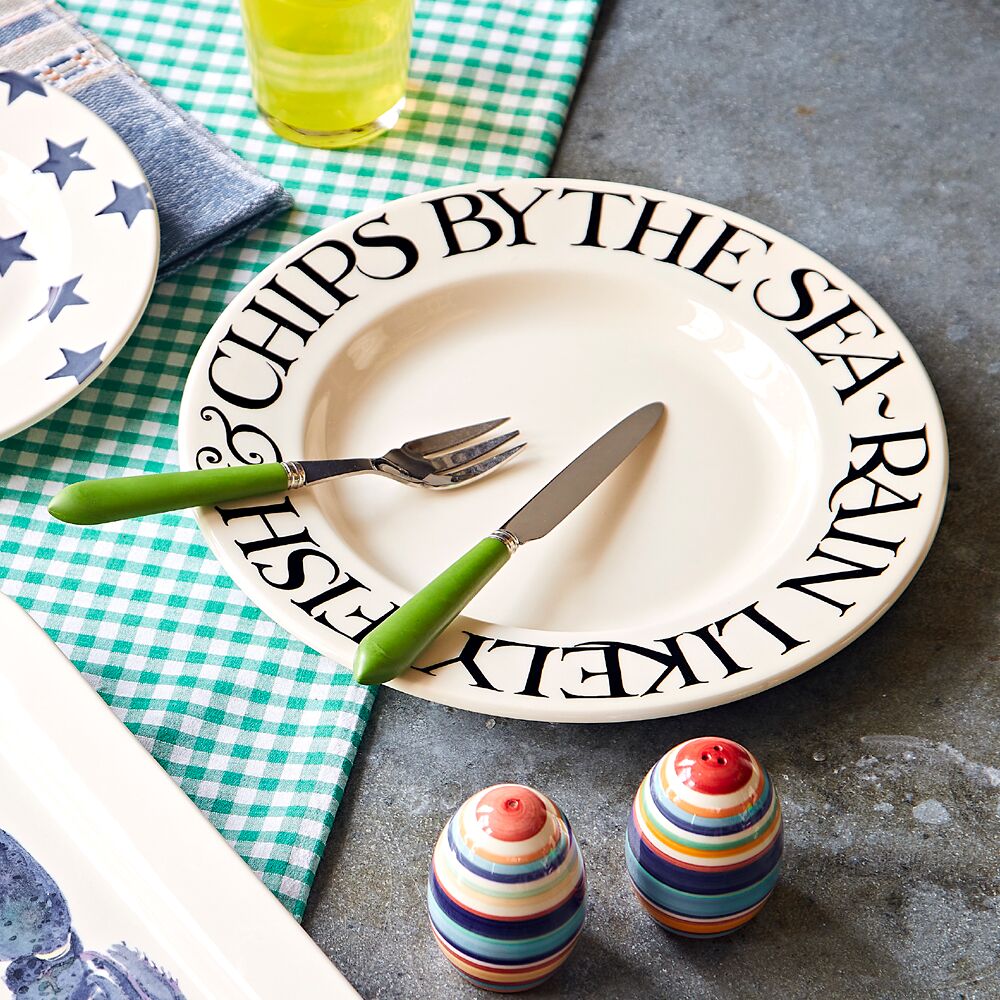 Black Toast Fish & Chips Large Dinner Plate, 10.5 Inch