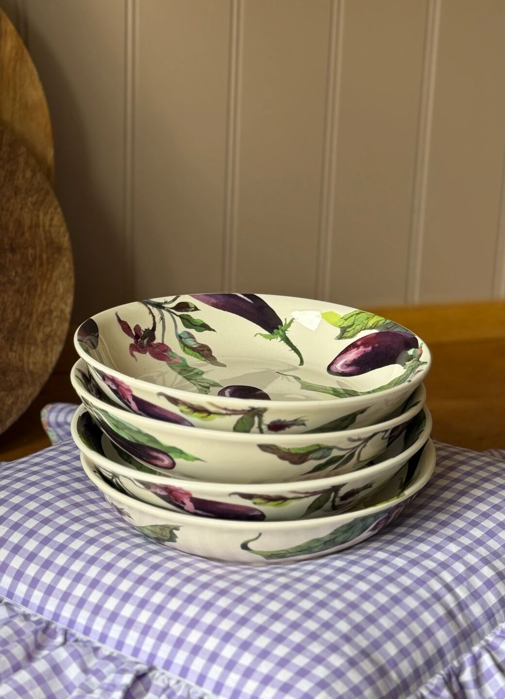 Aubergine & Flowers Medium Pasta Bowl - Set of 4