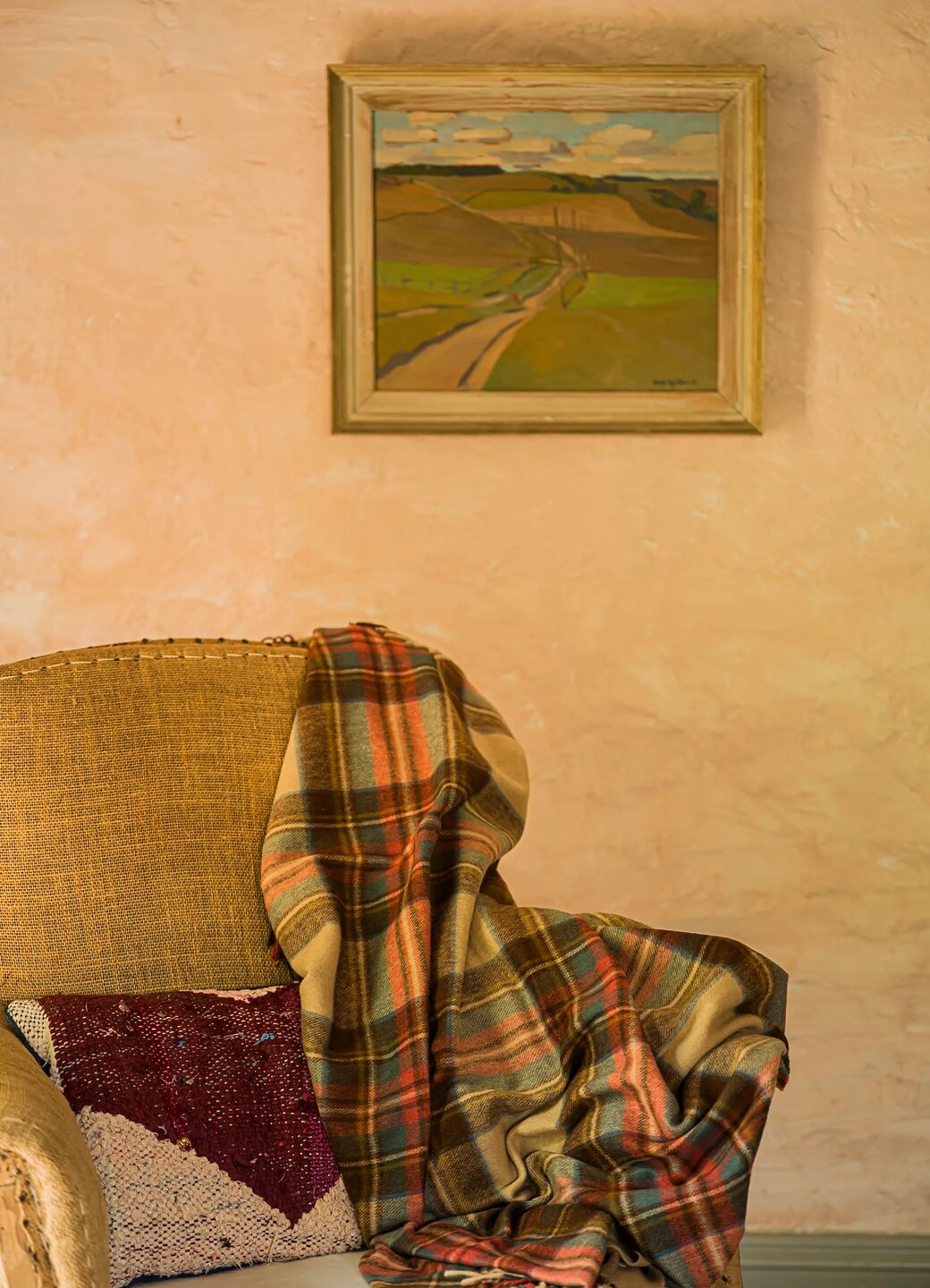 Brown Check Merino Wool Throw 140Cm X 185Cm