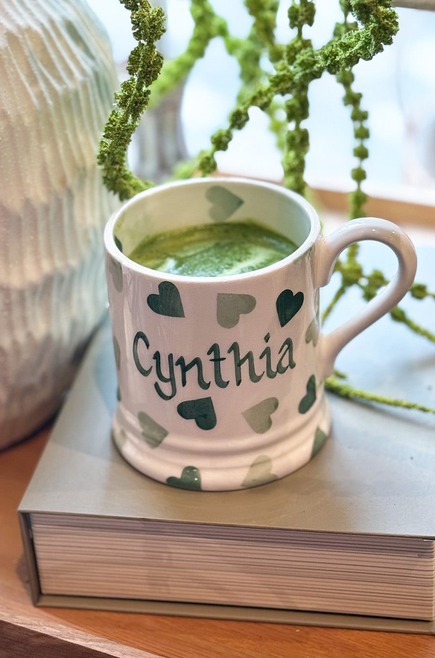 Personalised Green Hearts 1/2 Pint Mug