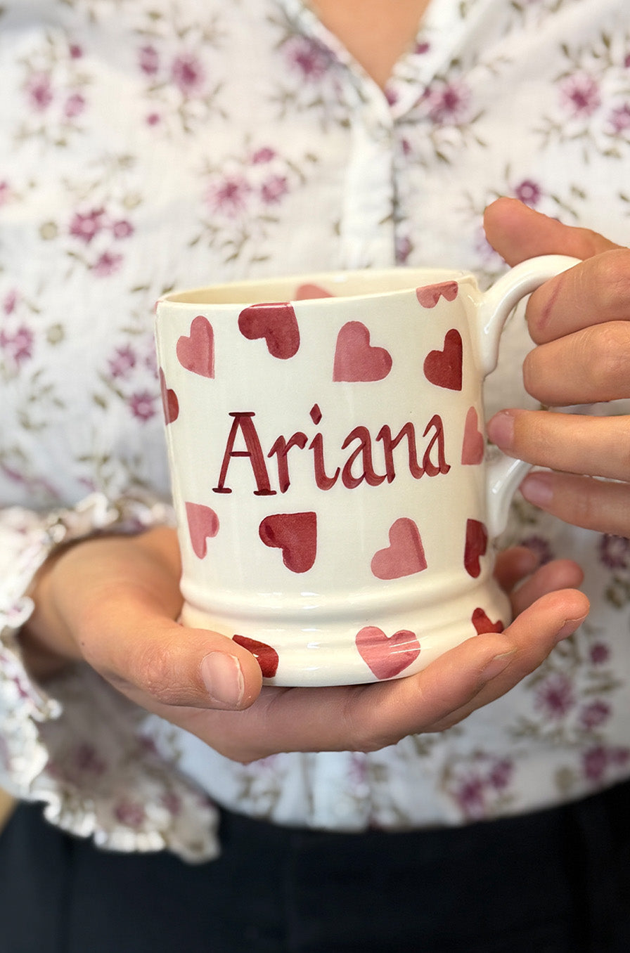 Personalised Pink Hearts 1/2 Pint Mug