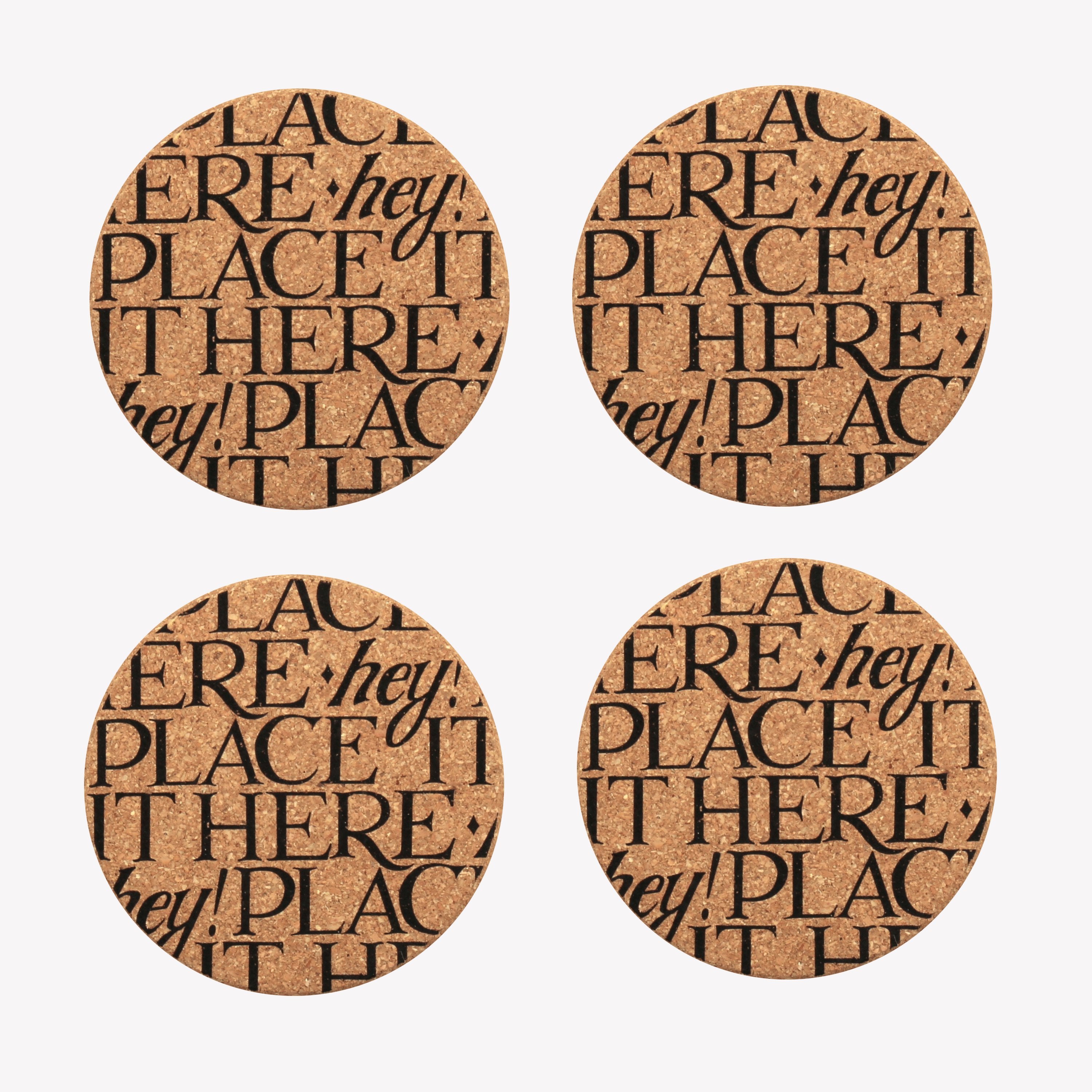 Black Toast Set of 4 Cork Coasters