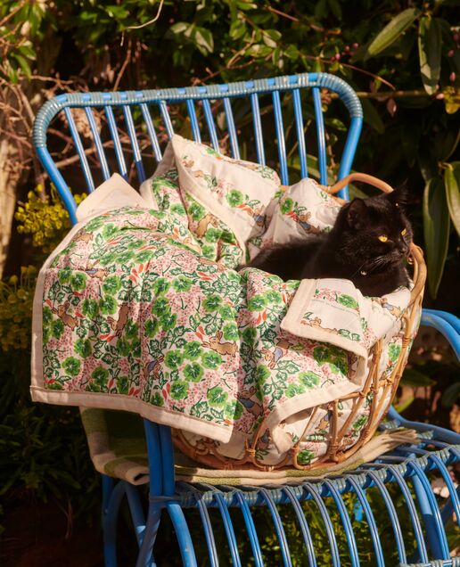 Emma Bridgewater square scatter cushions displayed to showcase the vibrant colours and patterns the collection has. Each side has a different design for easy mixing and matching with your furniture's style. Ideal gift idea.