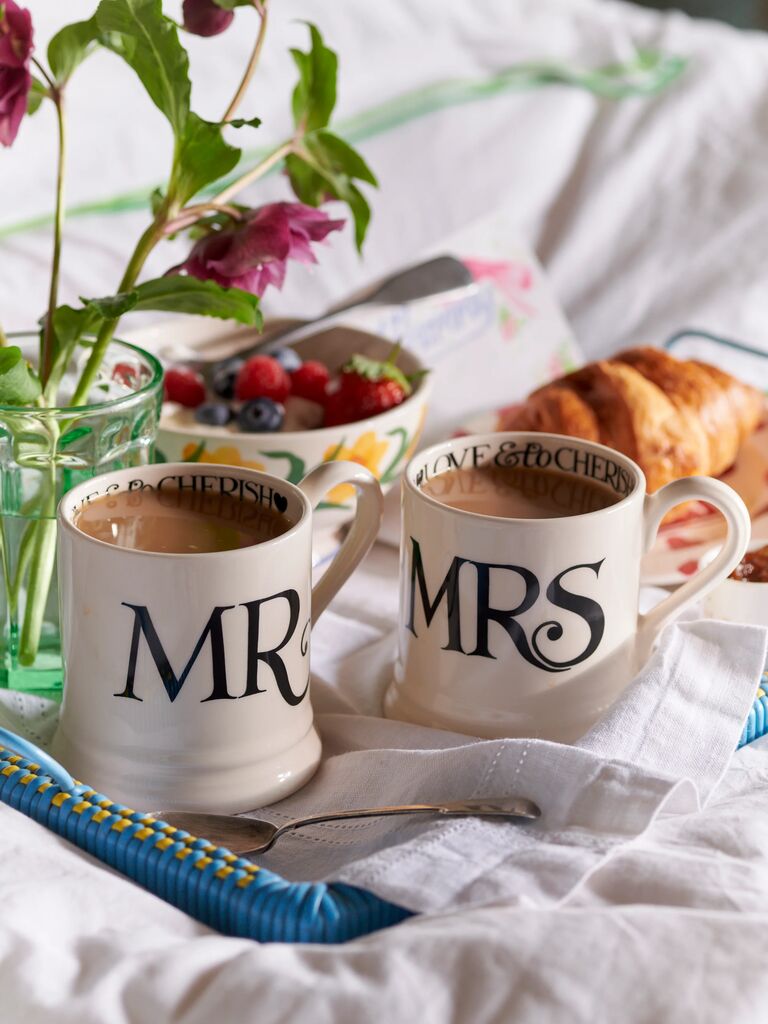 Looking for a wedding gift for a newlywed couple? Our matching Mr & Mrs mugs are an ideal present for a couple celebrating an anniversary.