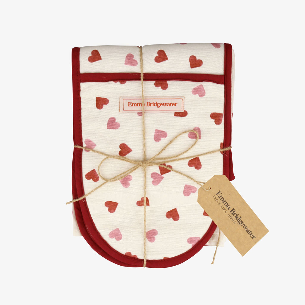 Pink Hearts Tea Towel & Double Oven Glove Set Emma Bridgewater UK