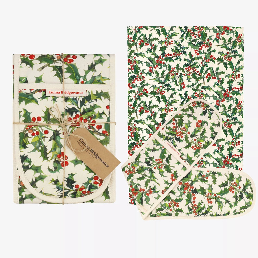 Holly Double Oven Glove And Tea Towel Set