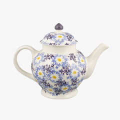 Personalised Blue Daisy Fields 4 Mug Teapot