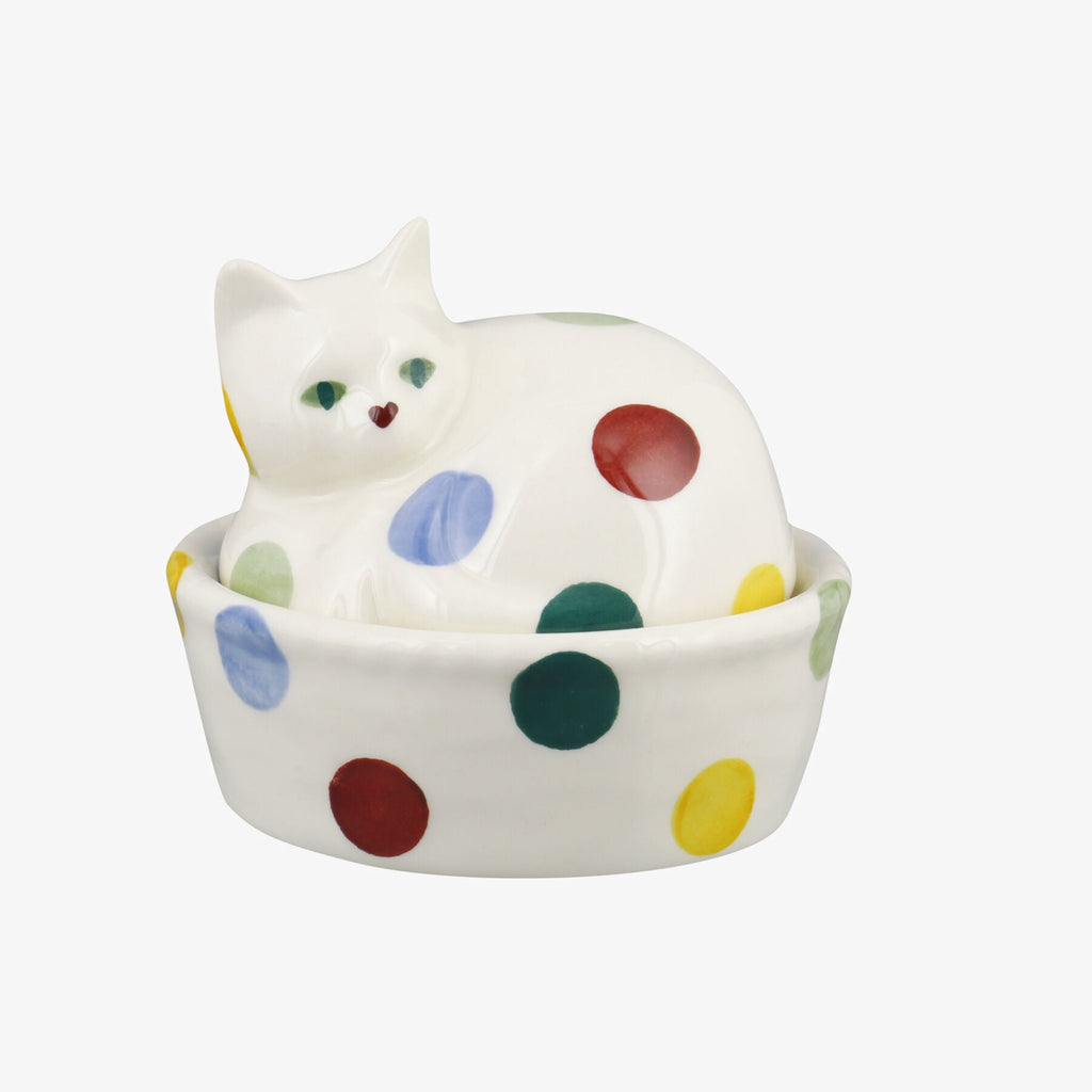 Polka Dot Small Cat On Basket