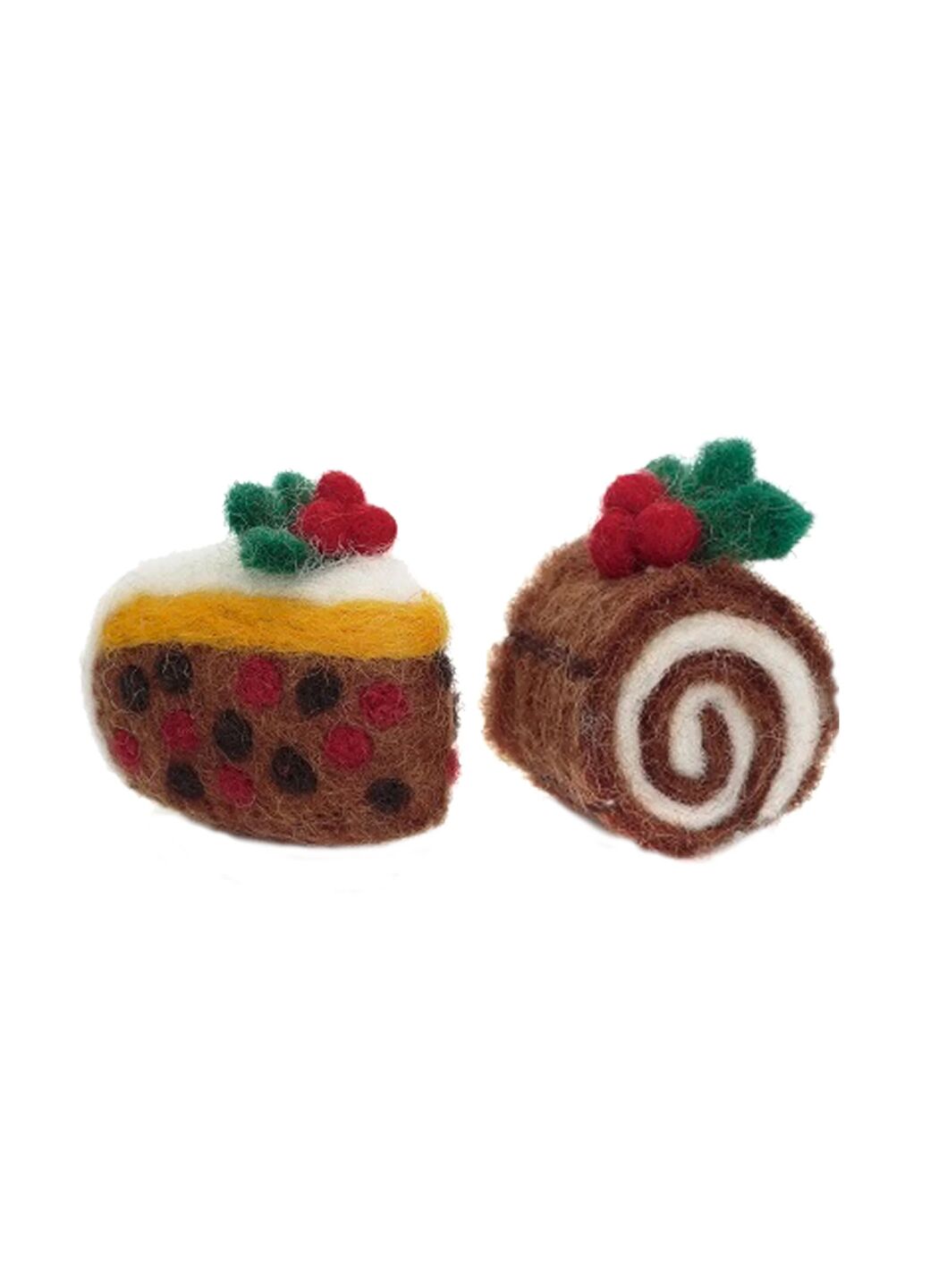 Set Of 2 Christmas Cakes Felt Decorations