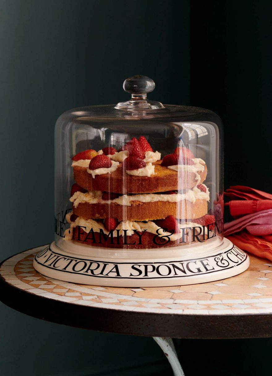 Black Toast Crystal Glass Cake Dome With Pottery Stand