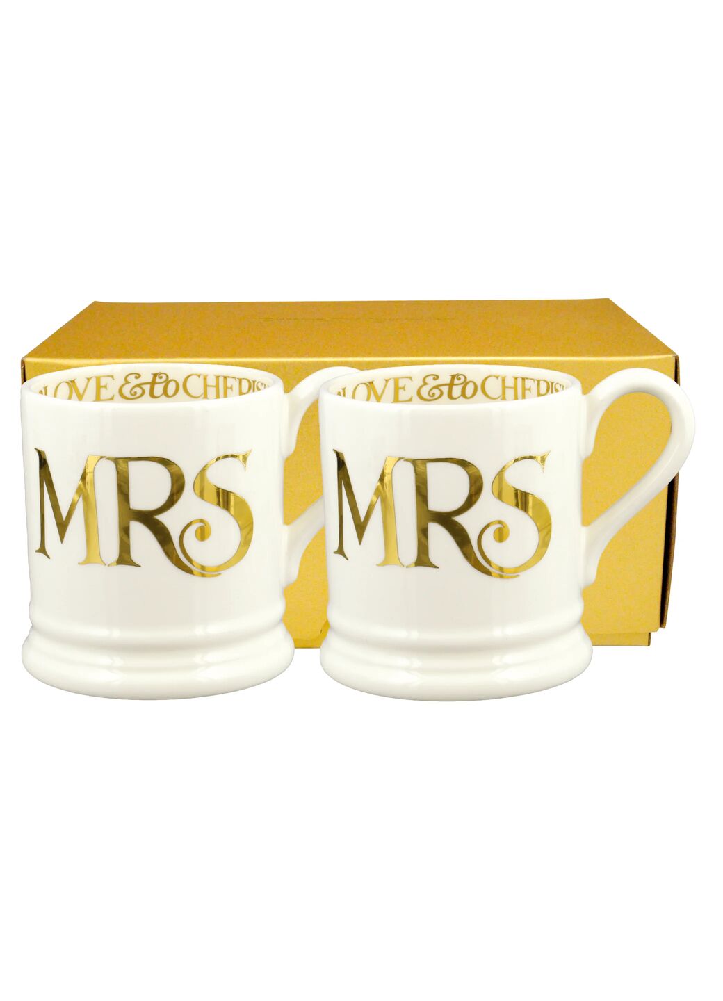 Gold Toast & Marmalade Mrs & Mrs Set Of 2 1/2 Pint Mugs Boxed