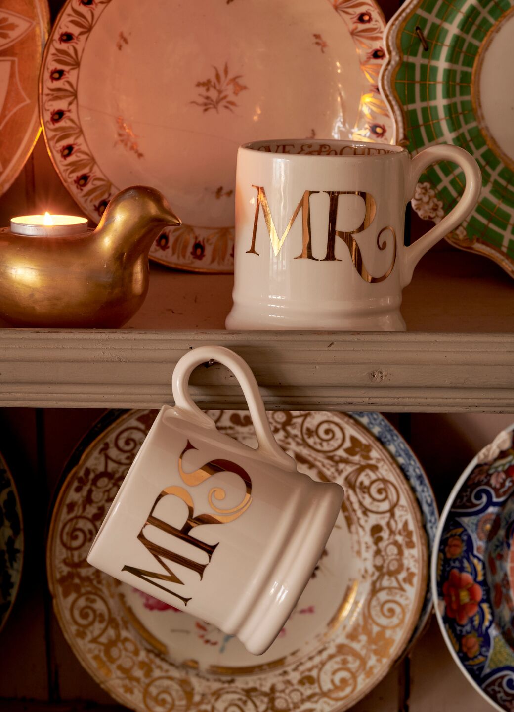 Gold Toast & Marmalade Mr & Mrs Set Of 2 1/2 Pint Mugs Boxed