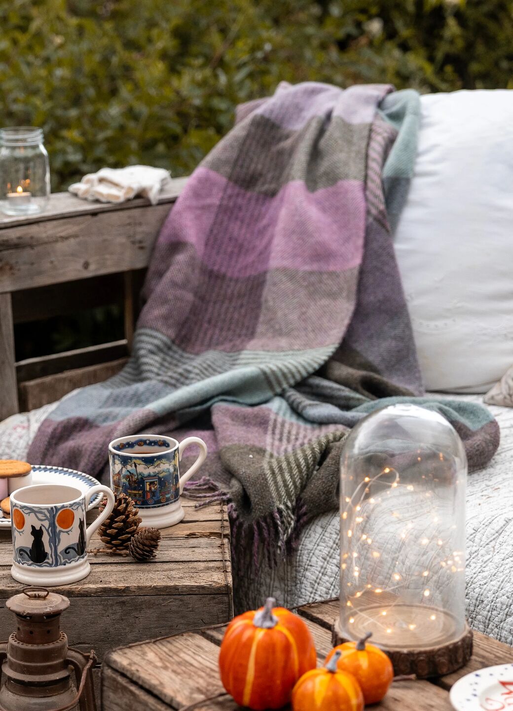 Purple Check Wool Throw 140Cm X 185Cm