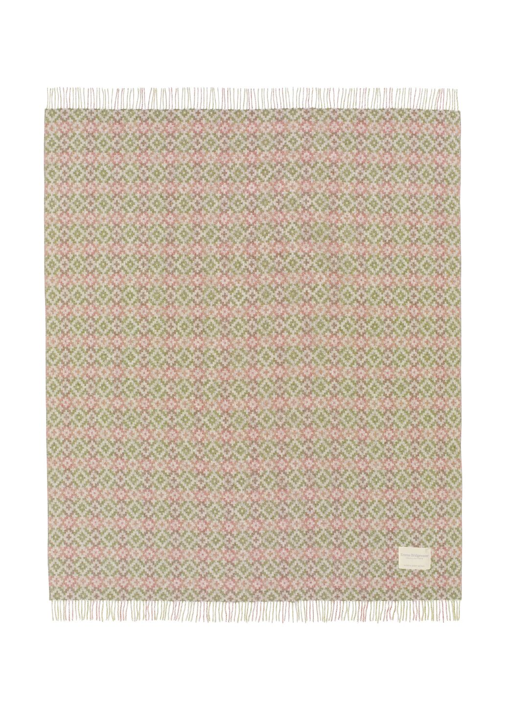 Pink & Green Patterned Wool Throw 140cm X 185cm