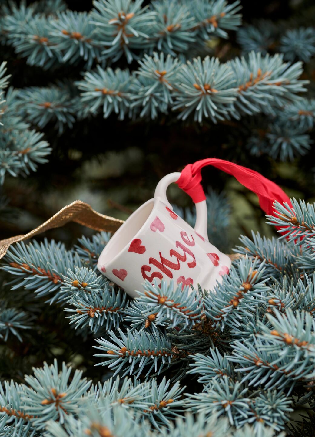 Personalised Pink Hearts Tiny Mug Decoration