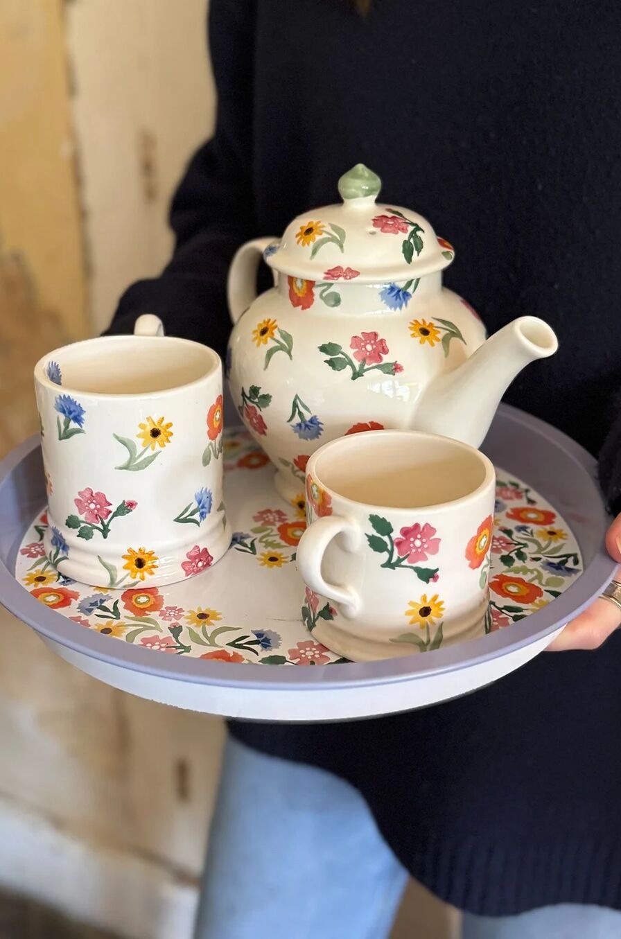 Poppies & Pinks Round Tin Tray