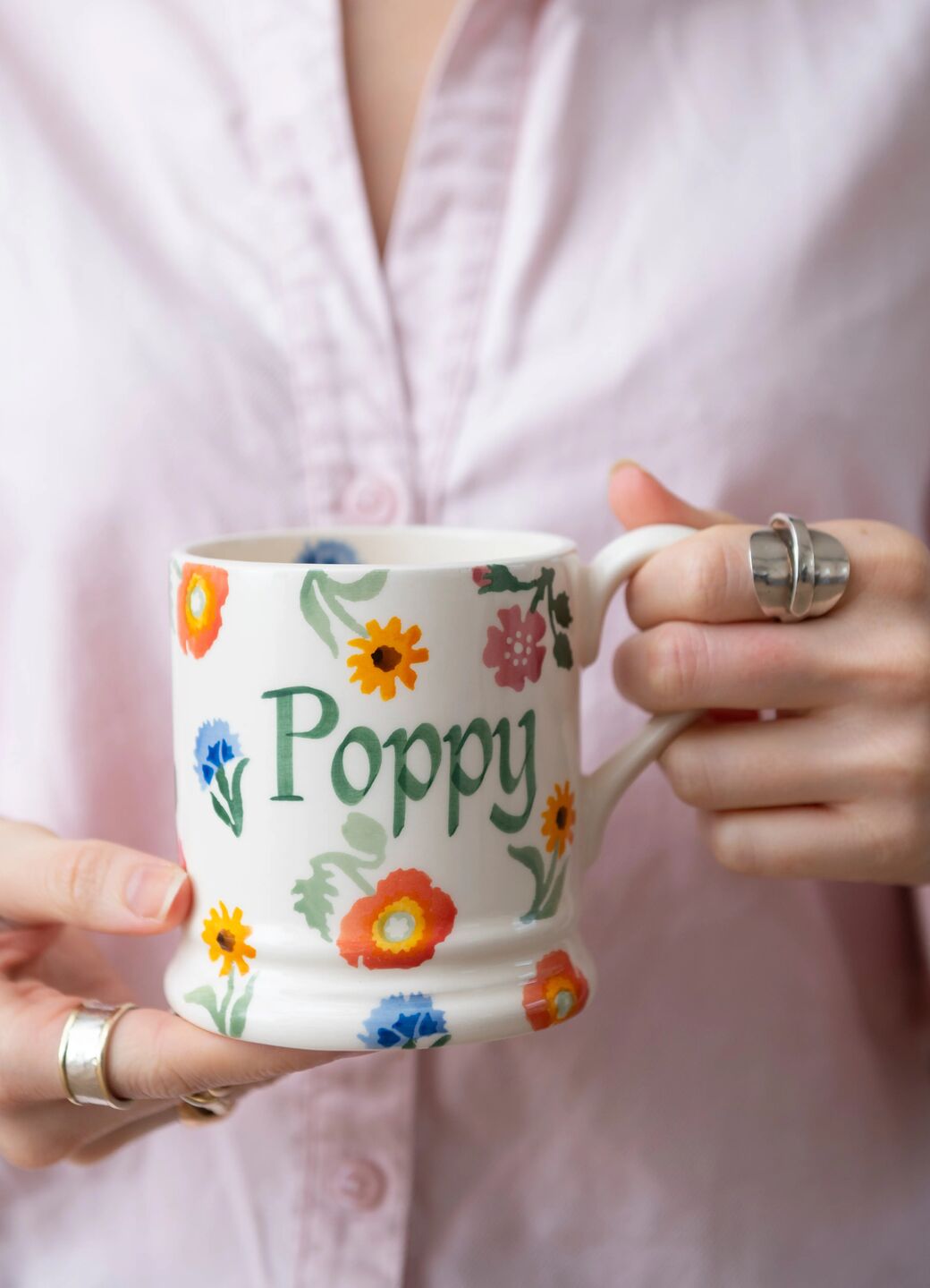 Personalised Poppies & Pinks 1/2 Pint Mug