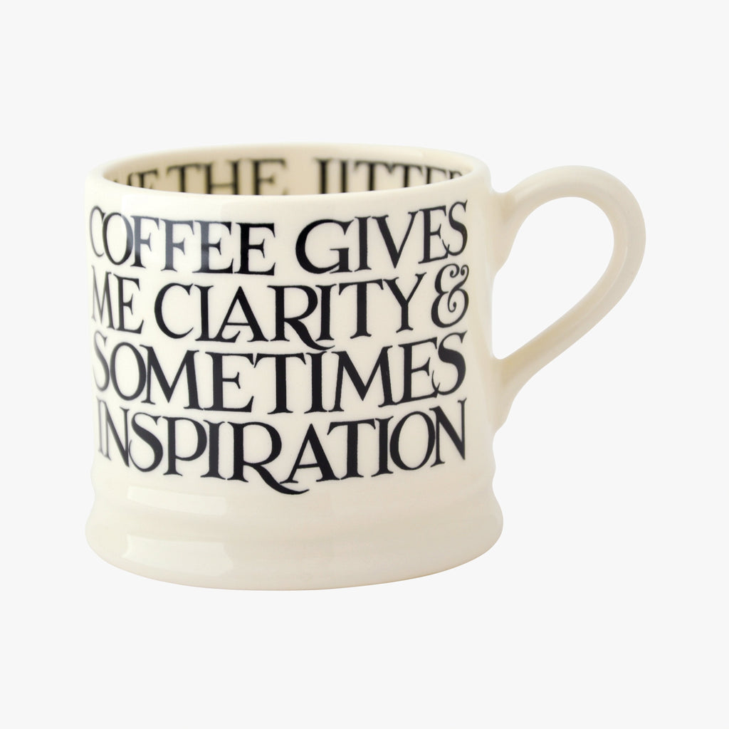 Emma Bridgewater Black Toast All Over Small Mug - made from English earthenware and featuring a cream finish with inspirational phrases imprinted around the mug in black hand printed text.