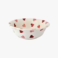 Emma Bridgewater Pink Hearts Cereal Bowl - Round ceramic cereal bowl hand decorated with cute pink hearts pattern - great for a romantic breakfast or as a gift.