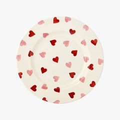 Emma Bridgewater Pink Hearts 8 1/2" Plate - microwave and dishwasher safe, 8 and a half inch round cream coloured plate with hand painted pink hearts pattern. Adds a lovely touch to your table setting.