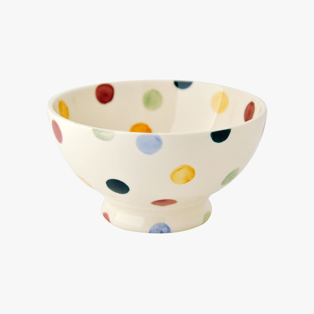 Emma Bridgewater ceramic Polka Dot pattern cereal / dessert bowl made from earthenware and featuring retro style hand-painted colourful dots.
