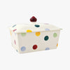 Emma Bridgewater Small Butter Dish - Made from 100% English earthenware featuring a colourful hand painted polka dotted design on a beige background that would add a decorative touch to your kitchen and dining tables. 