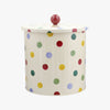 Emma Bridgewater Polka Dot Biscuit Barrel - Steel white airtight biscuit tin container designed with colourful polka dots for keeping cookies fresh.
