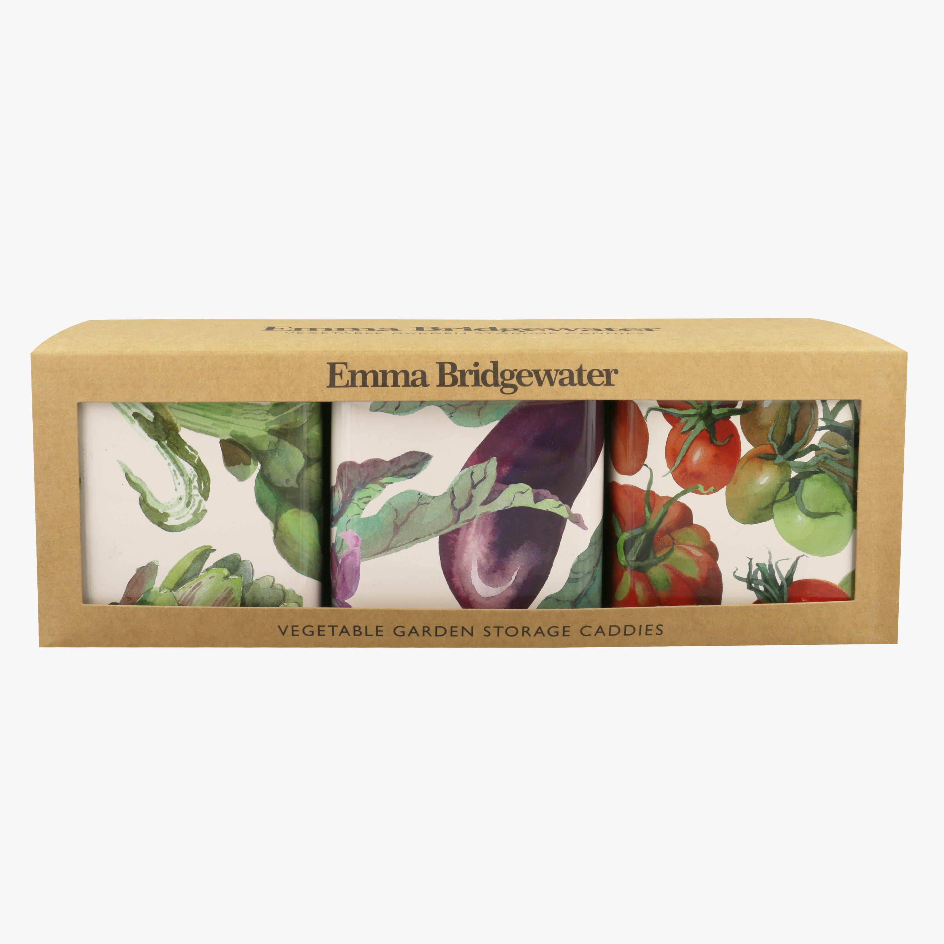 Vegetable Garden Set 3 Large Square Tin Caddies Boxed