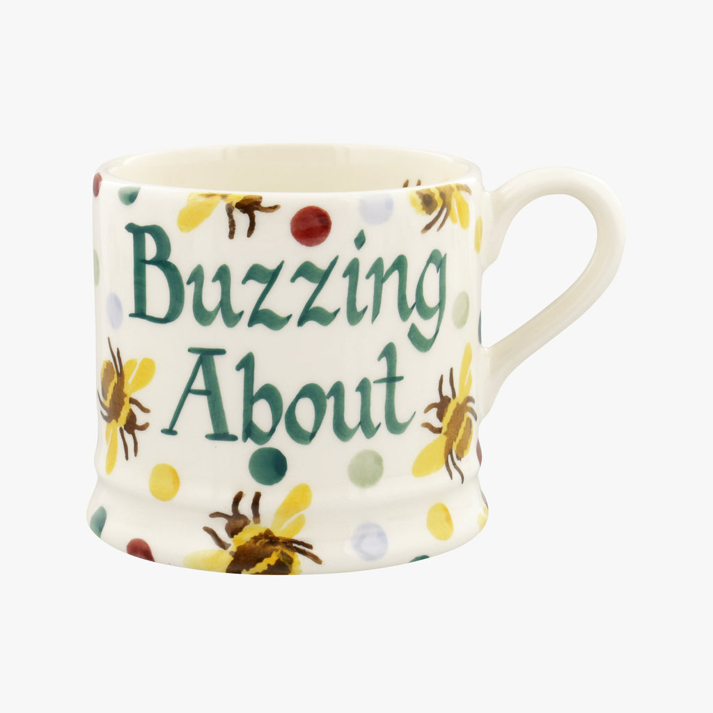 Personalised Bumblebee & Small Polka Dot Small Mug - Personalised bumblebee & polka dot mug - ceramic pottery cream mug that is perfect as a birthday or celebration gift for mum, sister, nan or friend.