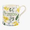 Personalised Forget Me Not & Primrose 1/2 Pint Mug. Flower mug with blue, yellow and green colourway - personalise with a name or personal message for a gift to mum, sister, nan or friend for birthdays or celebrations.