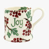 Emma Bridgewater Personalised Hawthorn Berries 1/2 Pint Mug. Medium sized pottery mug with customised name and unique pattern of red hawthorn berries with green leaves and brown branches. Can hold up to 300ml.