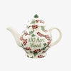  Emma Bridgewater Personalised Hawthorn Berries 4 Mug Teapot. Handmade pottery teapot with customised wording and a unique pattern of red hawthorn berries together with green leaves and brown branches. Can hold up to 4 servings of drink.