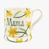Personalised Little Daffodils 1/2 Pint Mug. Ceramic pottery flower mug with a cream background and yellow flowers. Ideal gift for mum, sister, nan or friend that you can personalise with their name or personal message in hand painted green text.
