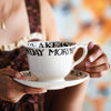 Emma Bridgewater classic large teacup and saucer made from english earthenware featuring a minimalistic black and white design. Enjoy your english breakfast tea in style.