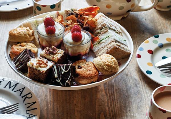 Emma Bridgewater Afternoon Tea Experience - cake stand with a beuatiful array of tasty sandwiches, homemade cakes and scones as a special gift to treat mum
